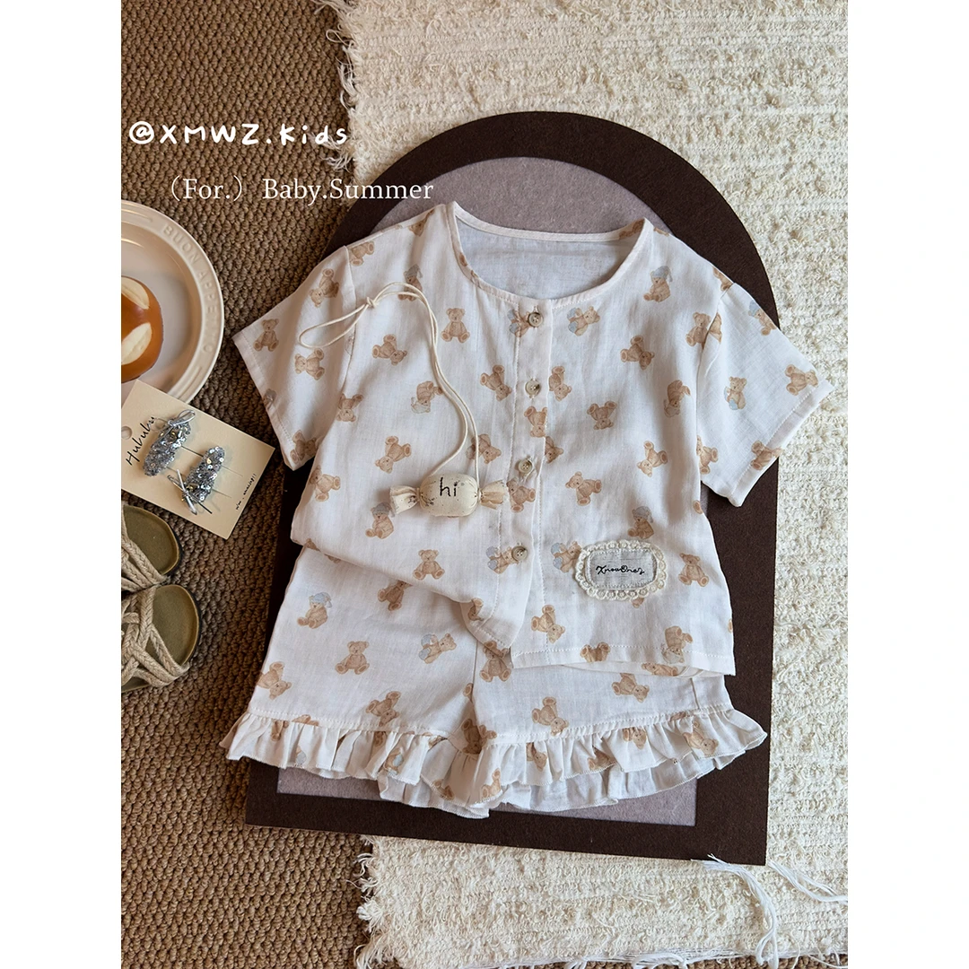 童装女童套装2025新款夏季女孩家居服纯棉宝宝短袖短裤睡衣两件套
