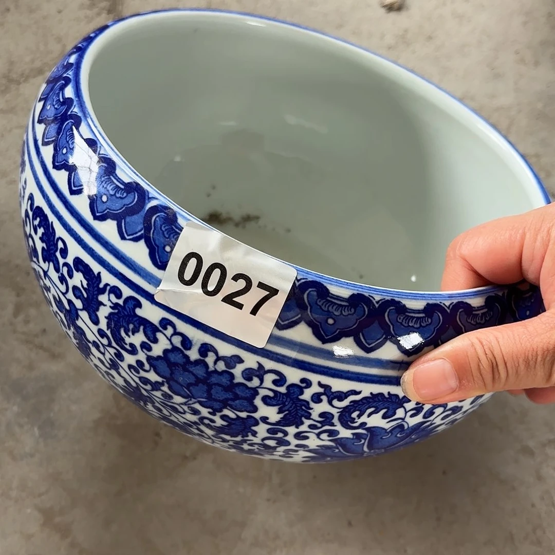 缸正品24桌面浅缸青花缠枝莲