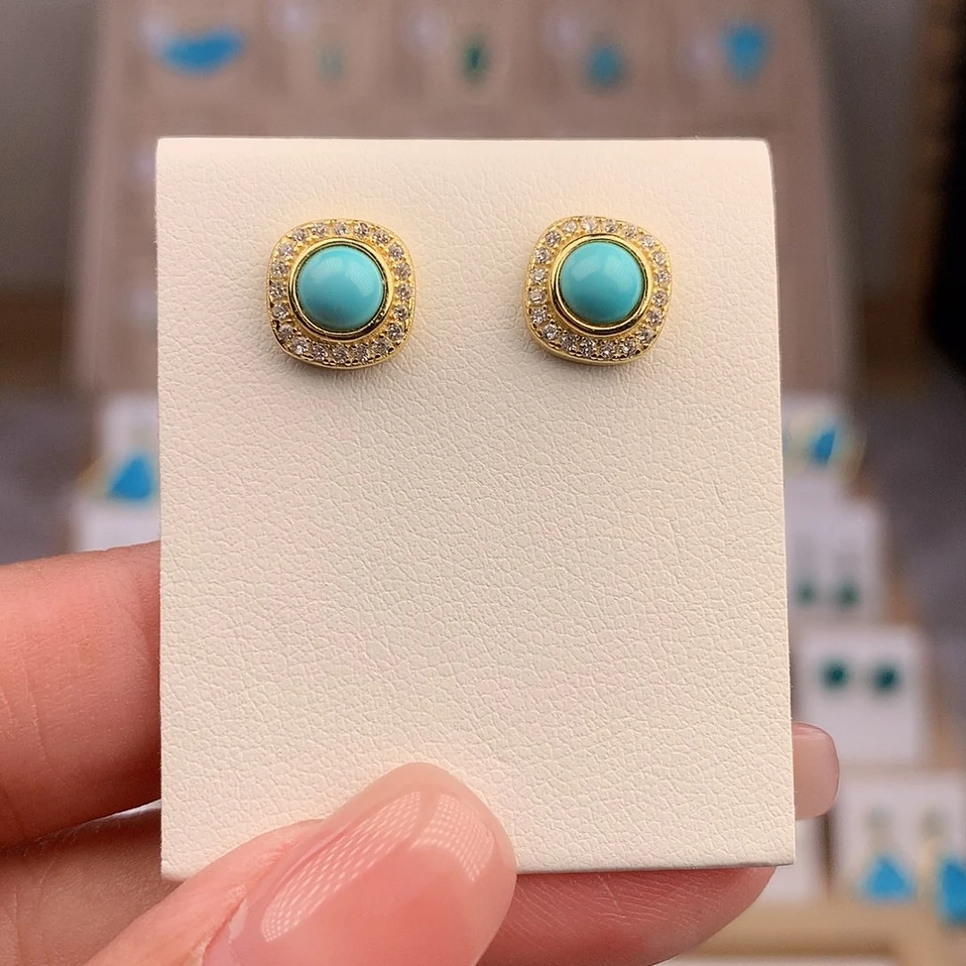 绿松石银S925镶嵌耳饰
