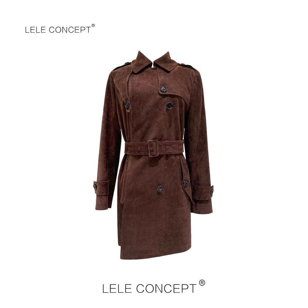 LELE CONCEPT丨【如一】都市港风轻奢设计领口挂带皮风衣P0026