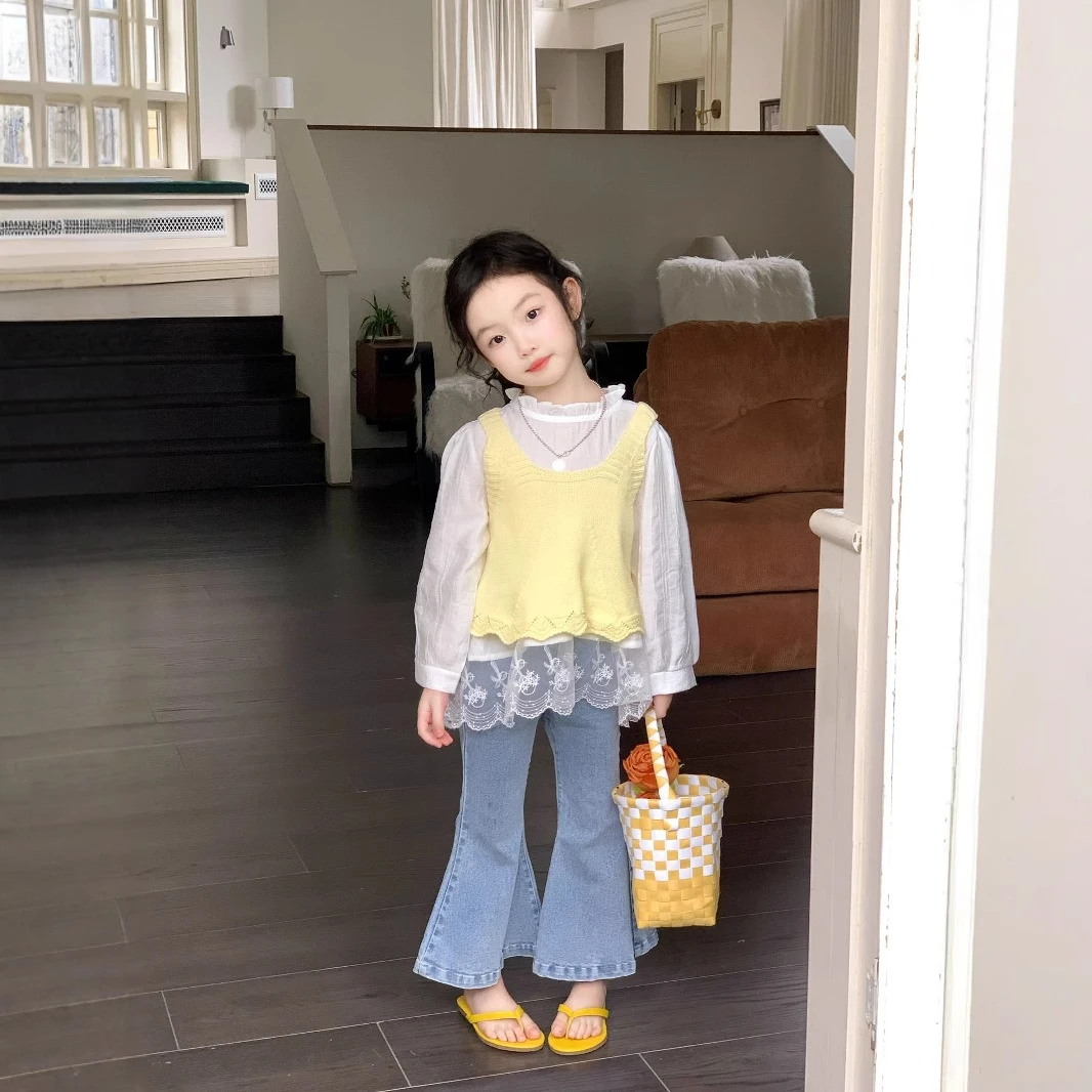 韩式童装2025春季新款纯色毛衣叠穿吊带背心女童针织马甲洋气