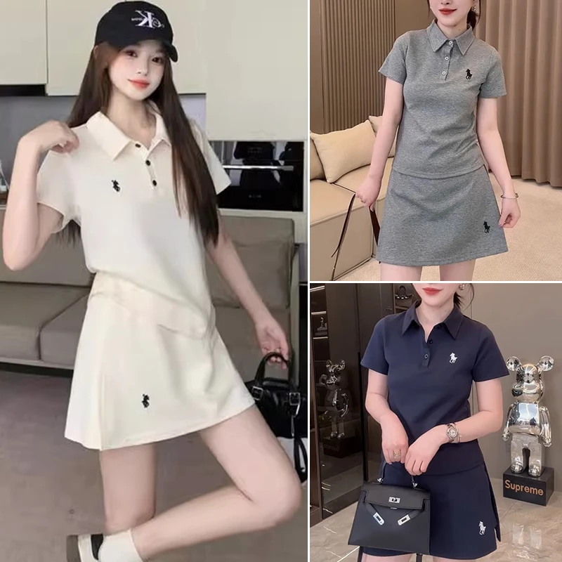 孕妇套装女夏季运动polo领新款潮款小个子宽松上衣裙裤两件套夏装