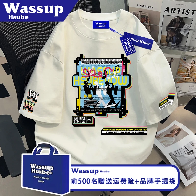 WASSUP HSUBE赛博朋克风印花短袖ins白色男女纯棉上衣夏季小众T恤