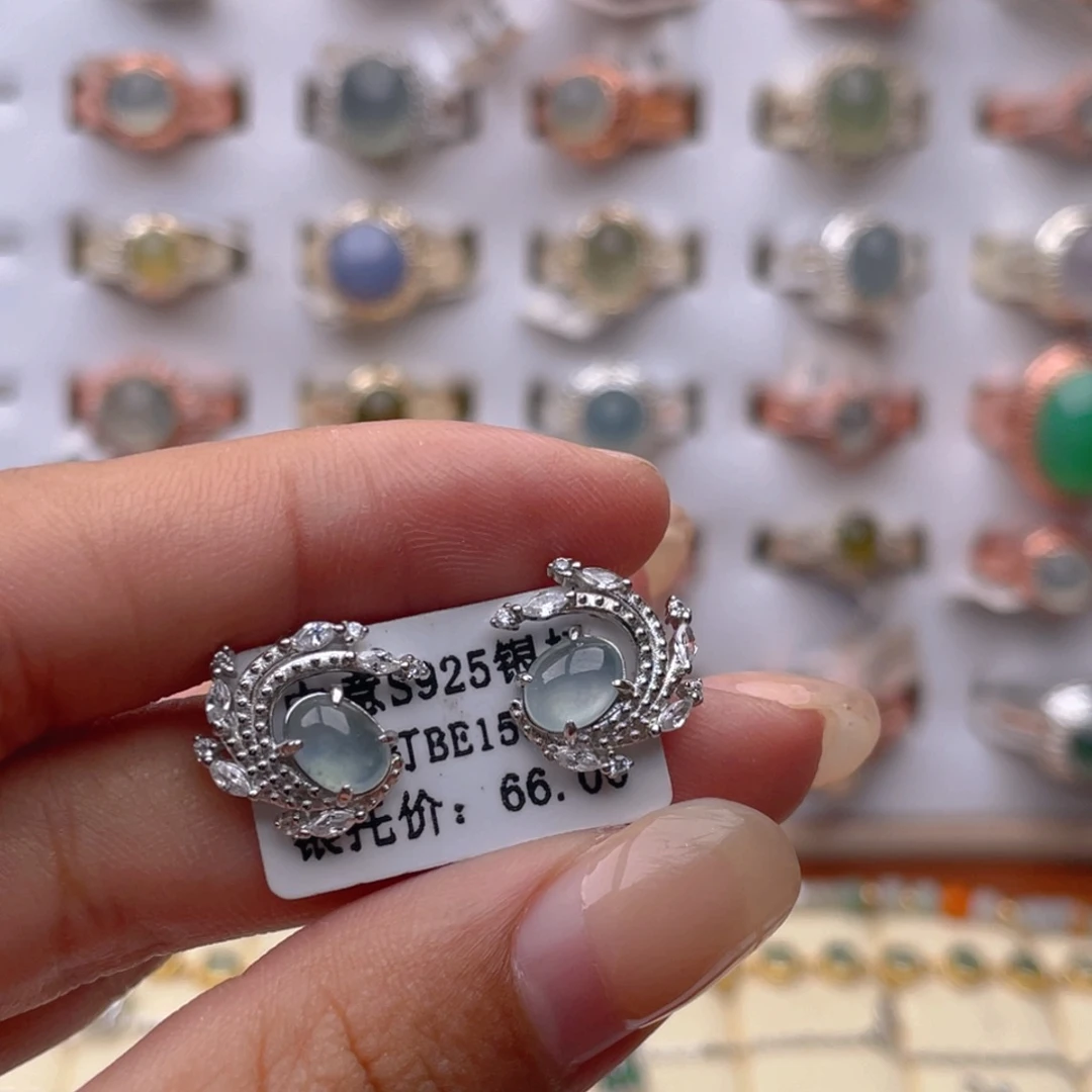翡翠银S925镶嵌耳饰11111