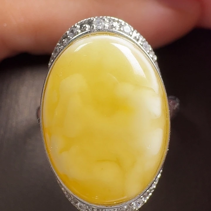 蜜蜡银S925镶嵌戒指戒指