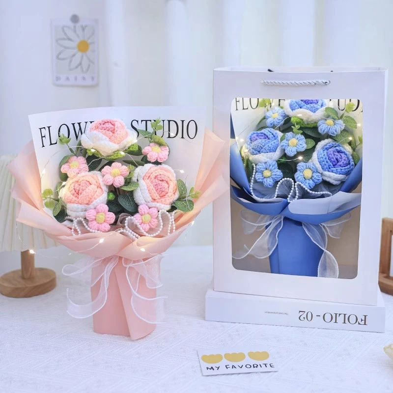 针织毛线花束玫瑰花送员工母亲女朋友闺蜜生日礼物三八妇女女神节