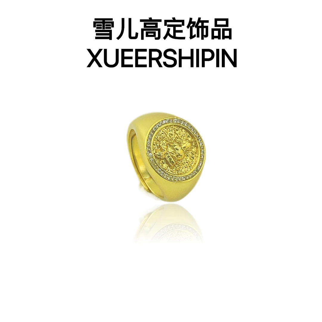 戒指雪儿高定饰品点钻圆黄财神手工古法金色戒指女指环精工首饰