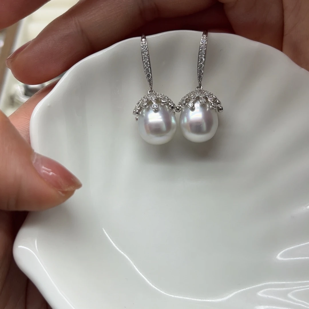 银S925镶嵌海水珍珠耳饰