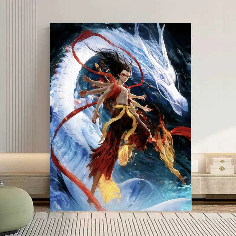 哪吒数字油画DIY手工涂色颜料绘画丙烯画大尺寸高难度客厅卧室