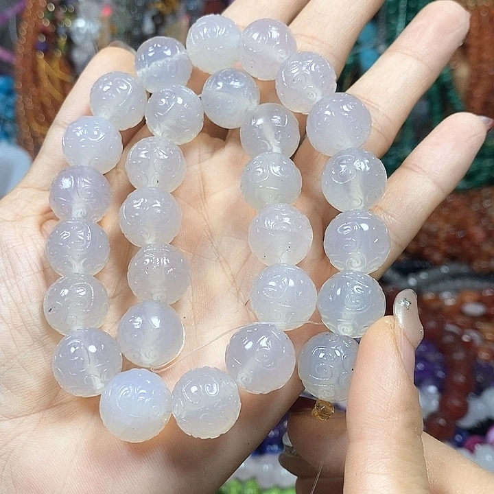 玛瑙/玉髓未镶嵌珠宝半成品玛瑙回纹雕刻卡14mm