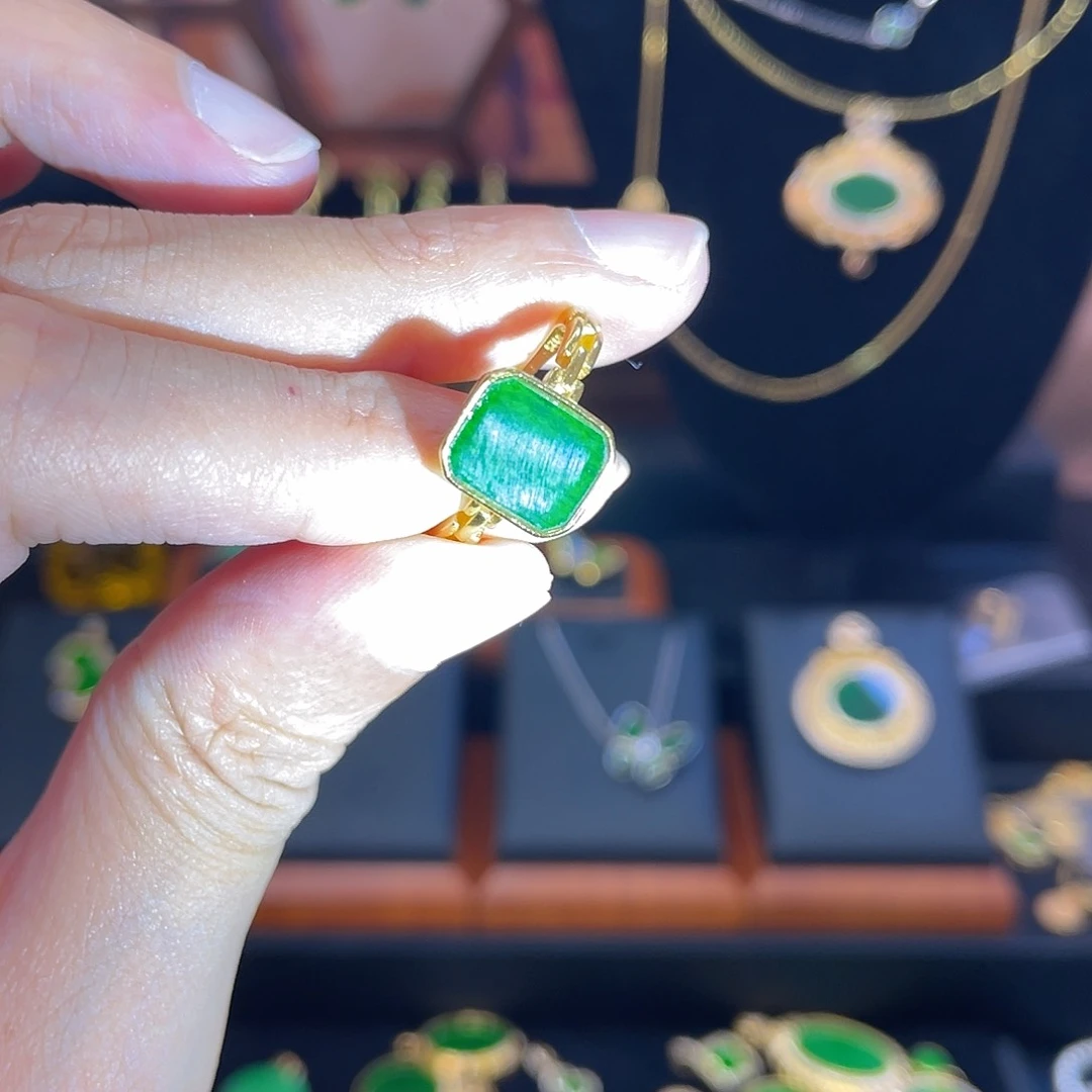 银S925镀金镶嵌戒指翡翠