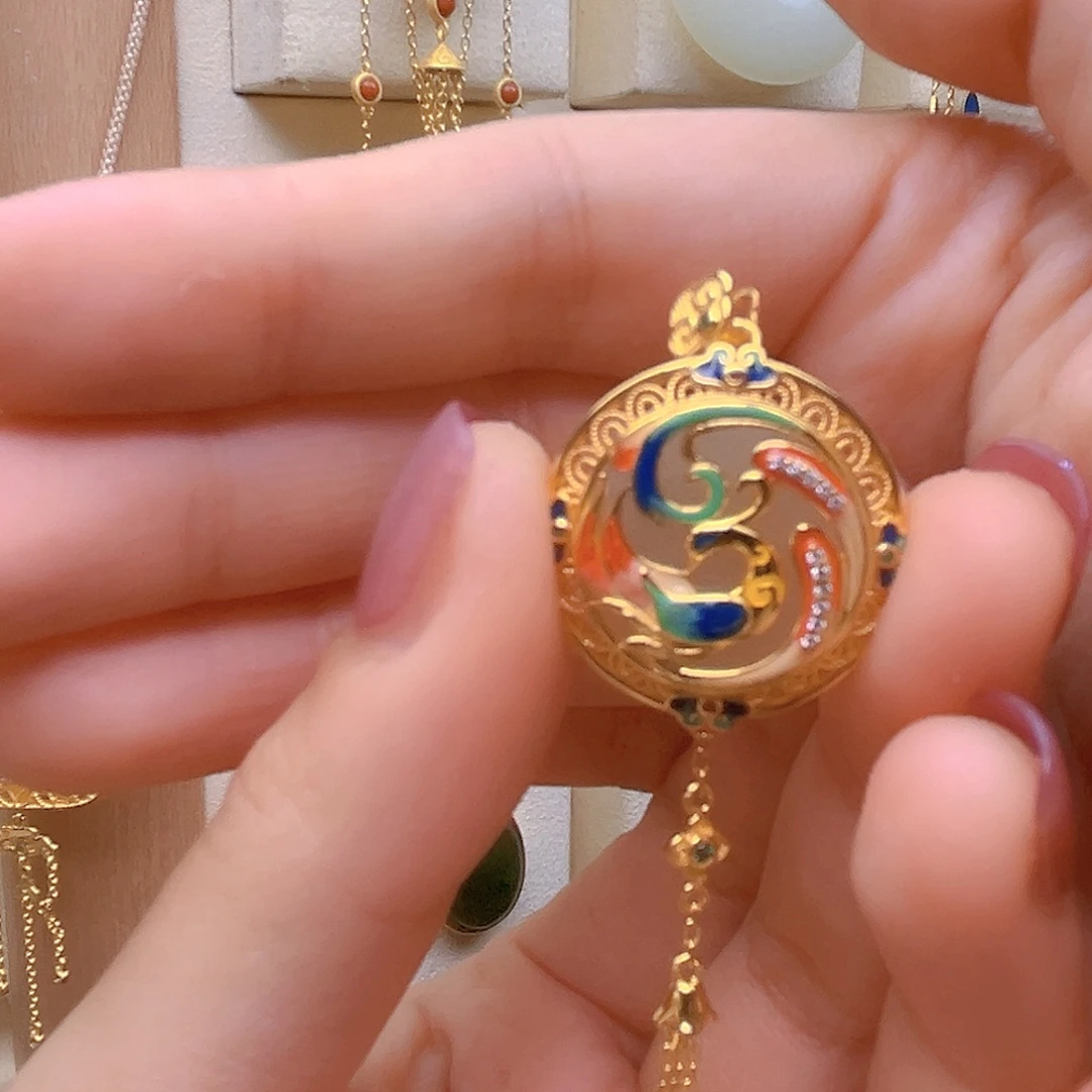 和田玉银S925镀金镶嵌颈饰