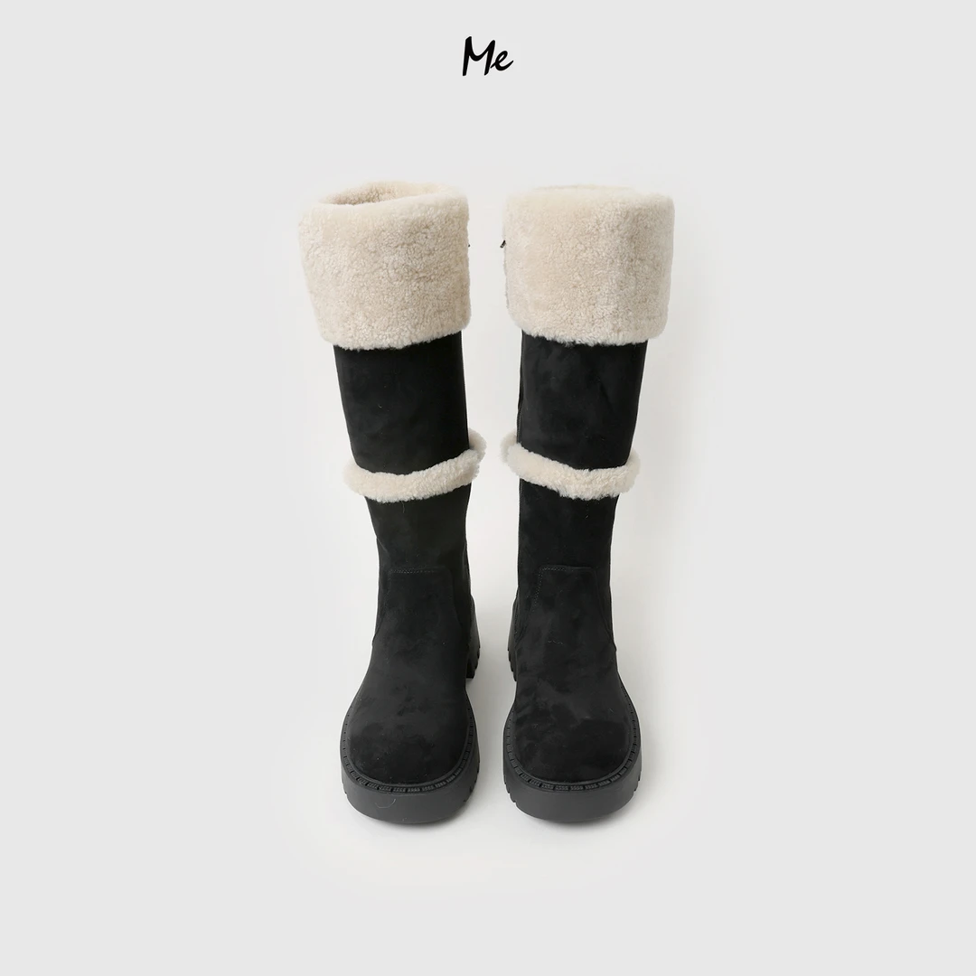 ME【腿精战靴】牛反绒厚底防滑拉链高筒加绒保暖鞋子MEQA3494