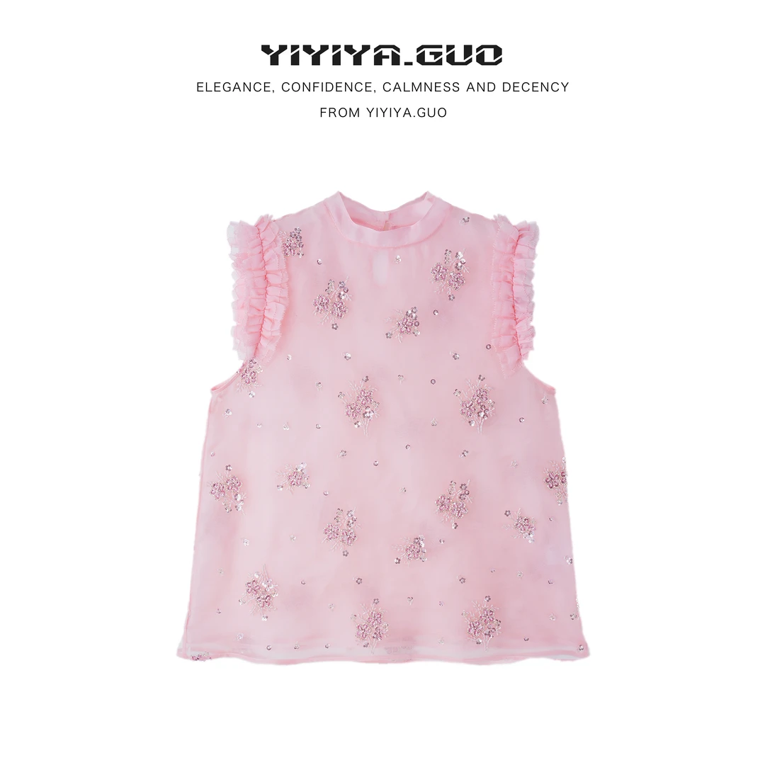 yiyiya.Guo艺艺吖【小仙女】中国风亮片钉珠透气冰凉上衣2571SS52