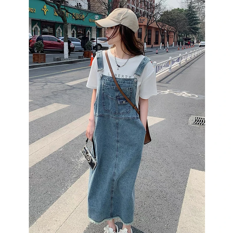 个性复古牛仔背带裙女小个子百搭新款时尚减龄吊带连衣裙长裙显瘦