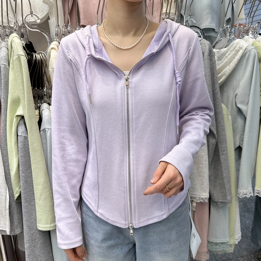 静静严选新款（诺一家）高品质新款拉链开衫鱼骨显瘦连帽上衣66013