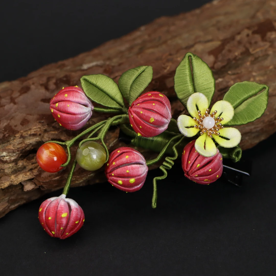 【莓烦恼-发夹】非遗缠花手工桑蚕丝缠花草莓发夹缠花古风簪百搭