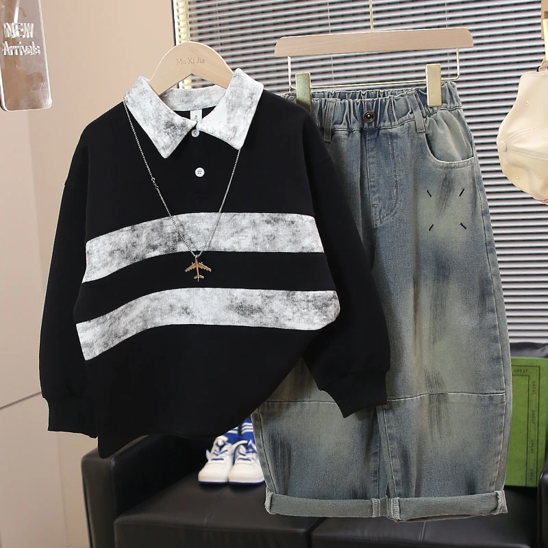 【宽松Polo衫】男童卫衣2025新款儿童春秋装长袖薄款休闲帅气百搭潮