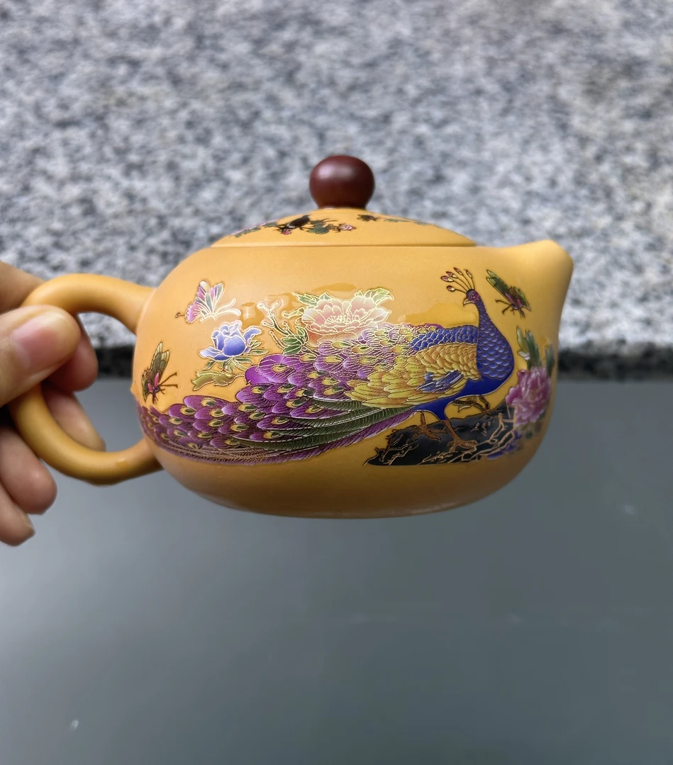 黄金段花开富贵孔雀西施凤鸣壶