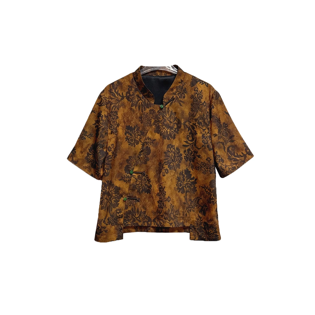 【烟萝】原创设计 时尚女装新中式国风高端人丝提花衬衫12165