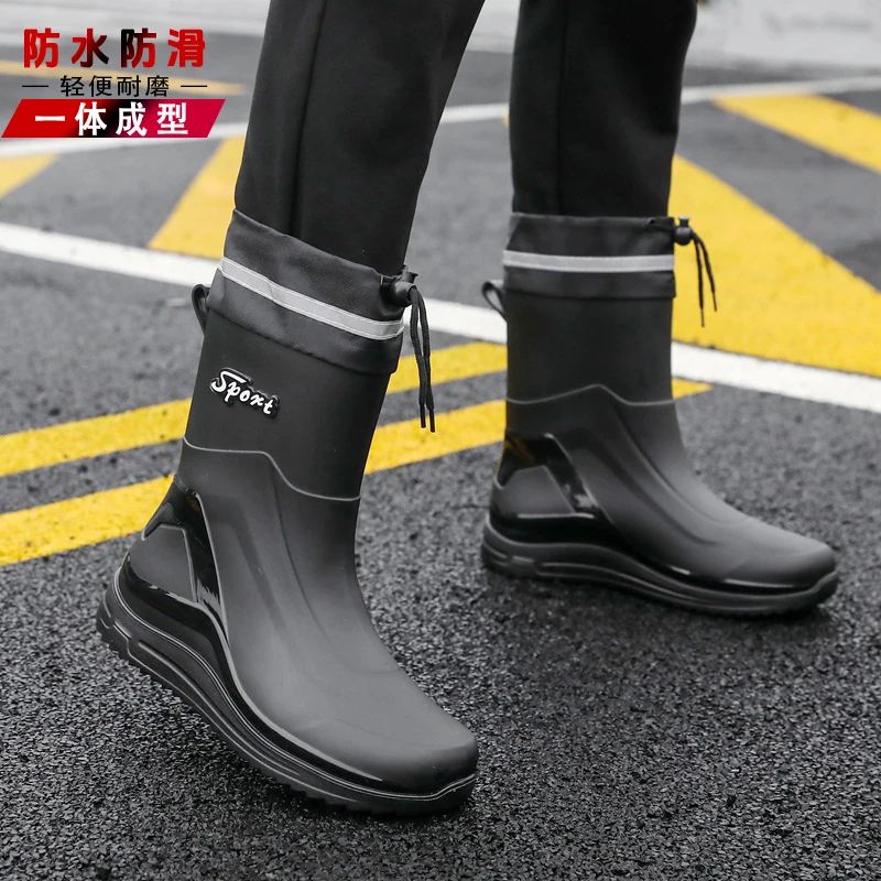 雨鞋男士中筒套鞋工作防水雨靴防滑水鞋四季可穿加绒时尚短筒胶鞋