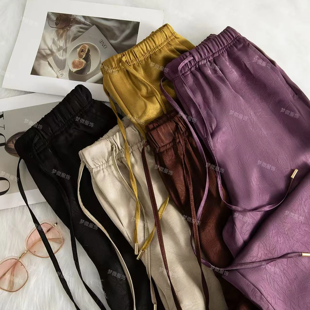 2025款新中式阔腿裤女夏季高腰垂感窄版直筒国风休闲裤