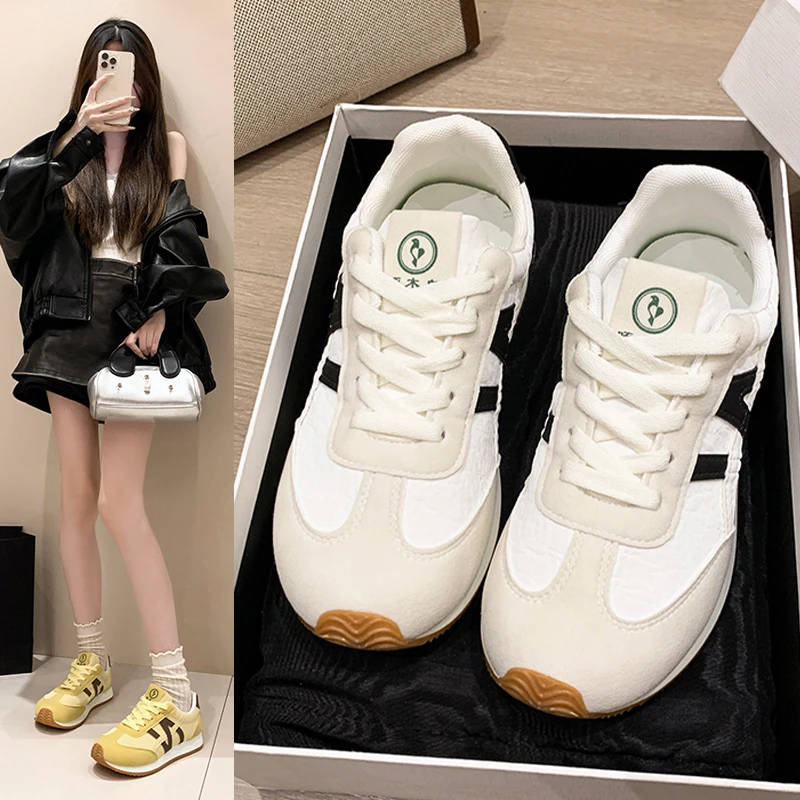 啄木鸟N字德训鞋真皮2025秋季新款百搭女鞋轻便拼色运动阿甘鞋潮