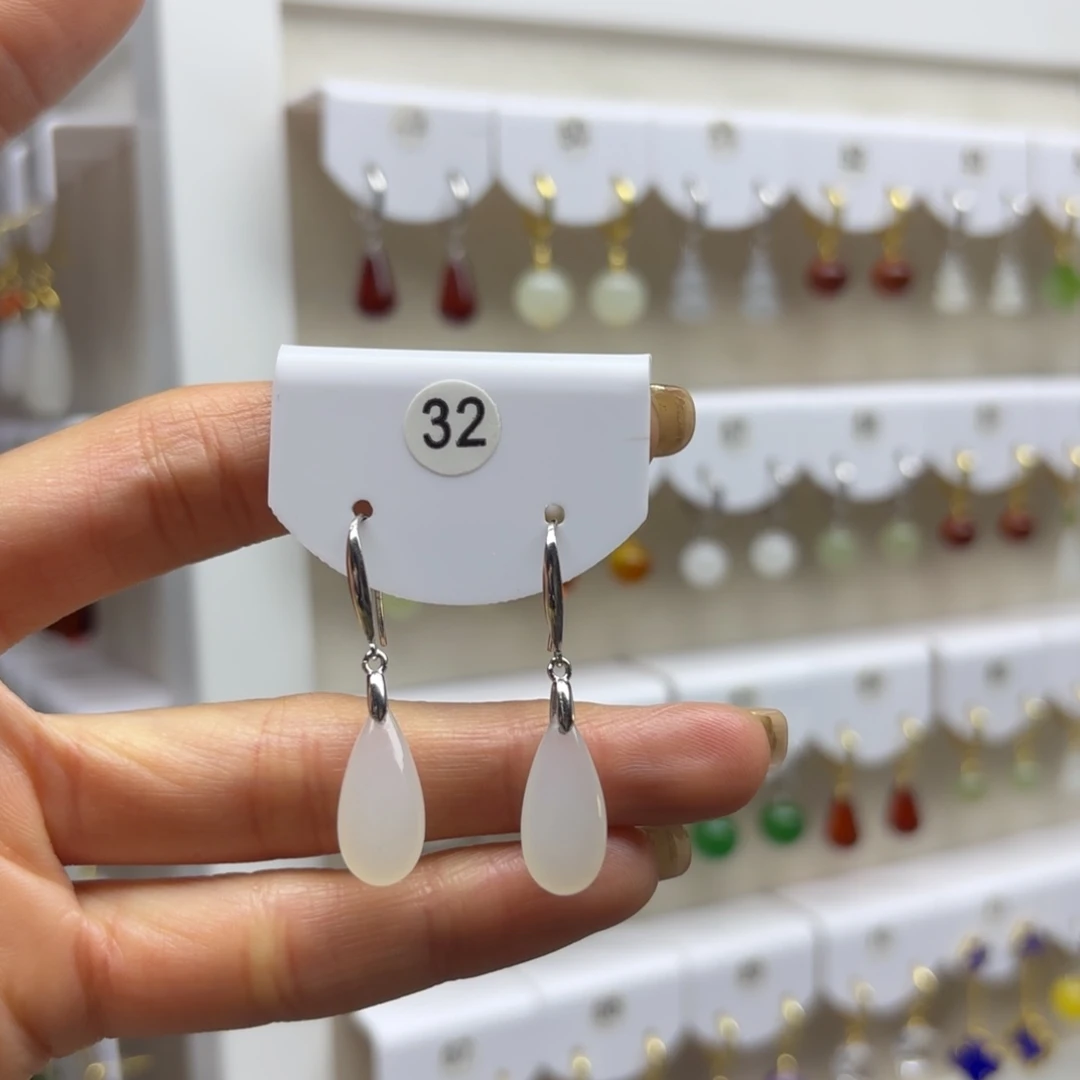 和田玉银S925镶嵌耳饰