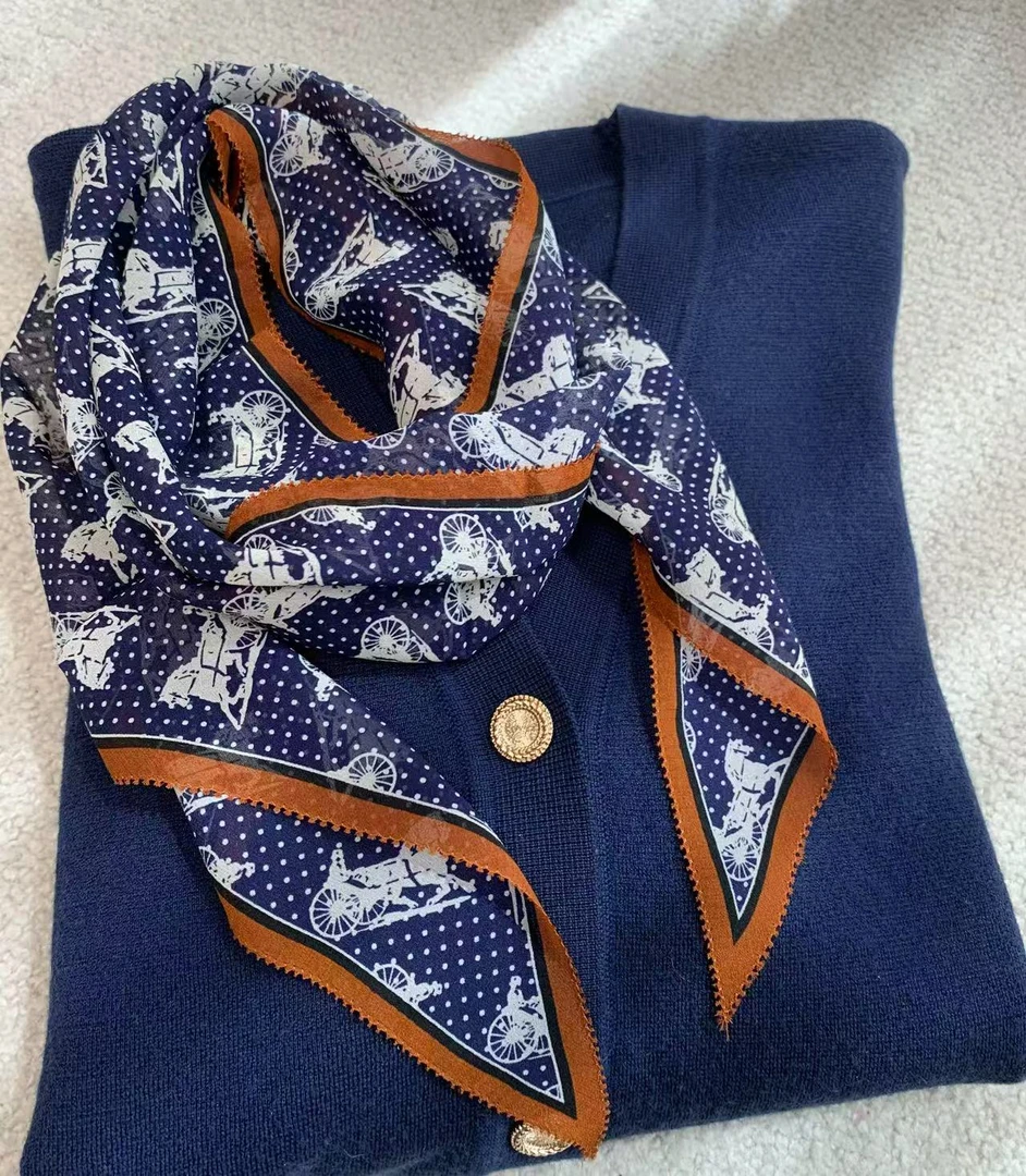 100%桑蚕丝【蓝马车】20x170cm乔其花边飘带气质时尚百搭女士夏季