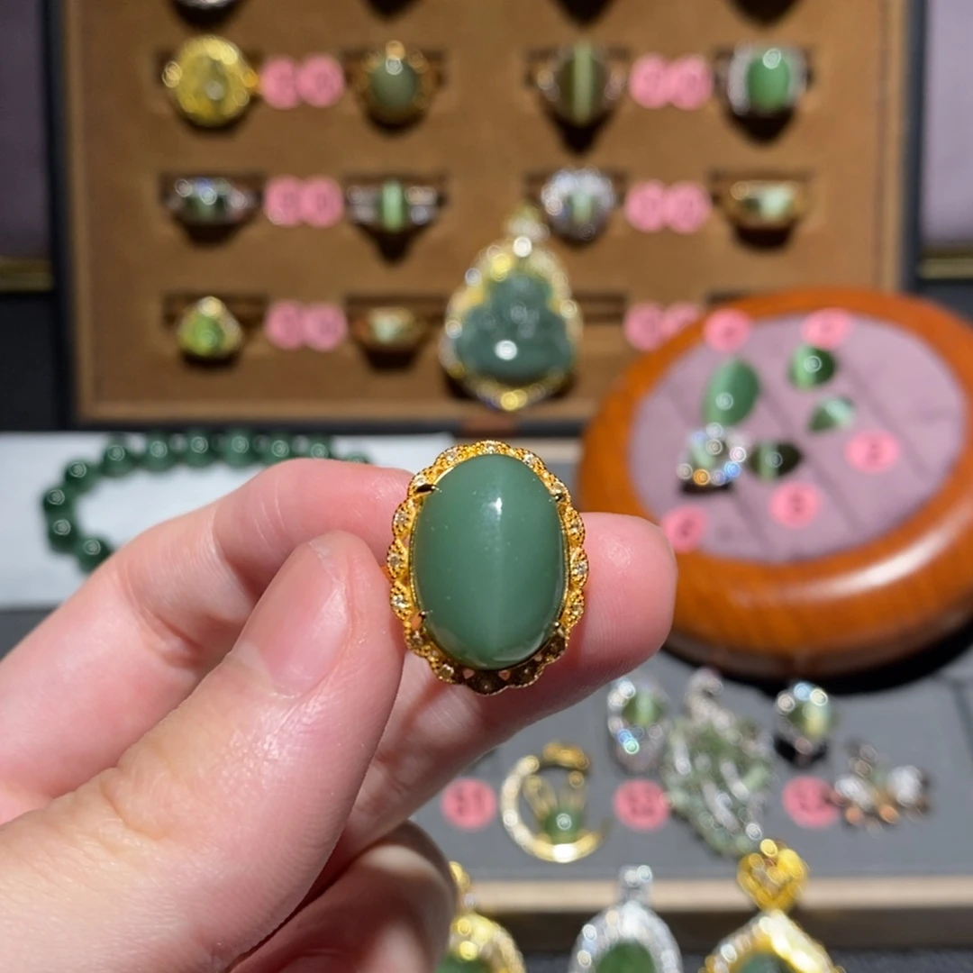 和田玉银S925镶嵌戒指