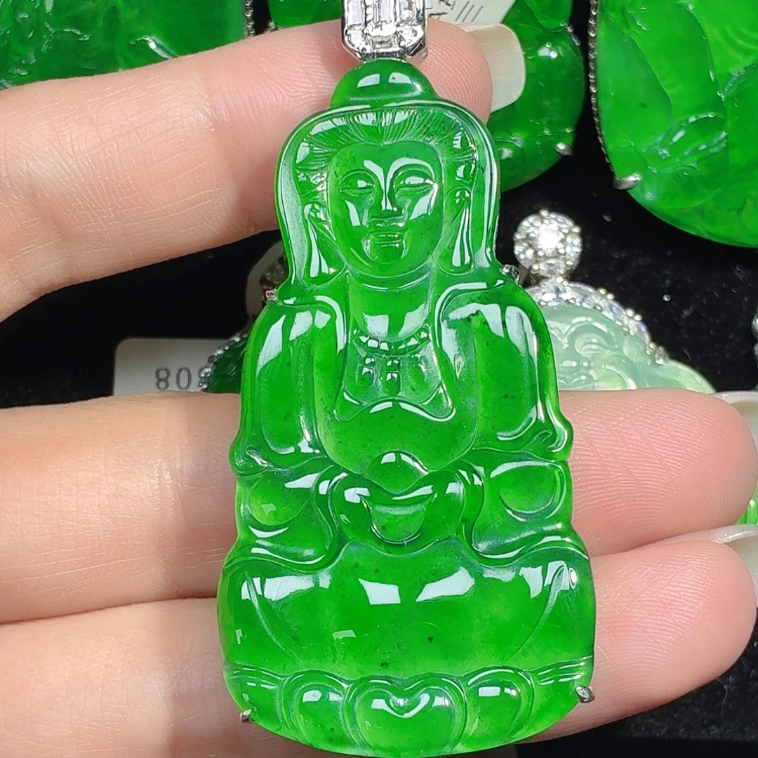 翡翠银S925镶嵌颈饰天然A货翡翠