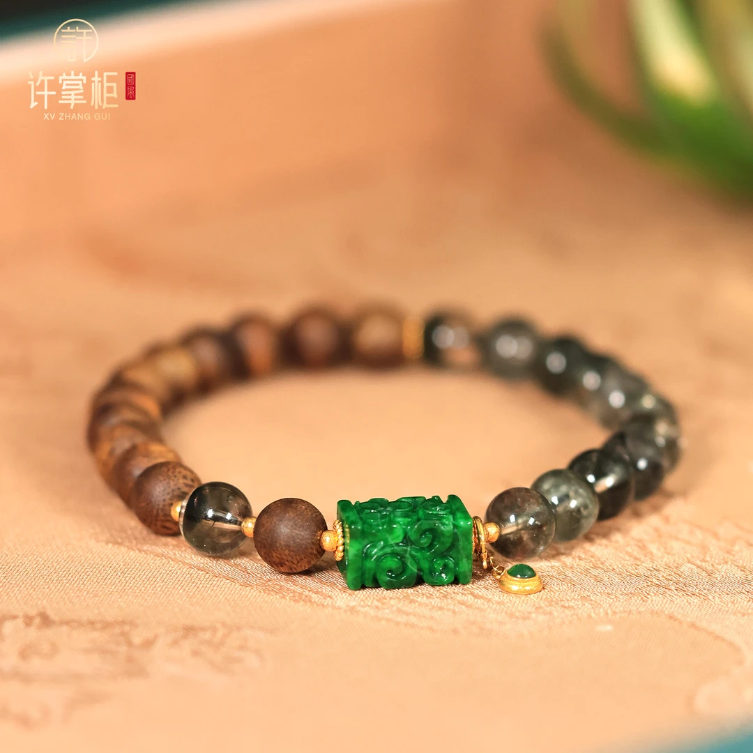YGY｜18K金翡翠手链天然缅甸翡翠A货国潮风雕刻方块DIY配饰气质