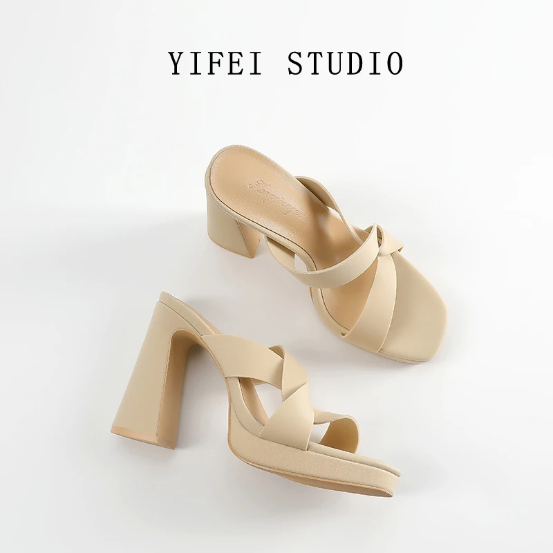 【跟高10CM】拖鞋女鞋外穿凉鞋女夏明星同款百搭鞋子ins粗跟高跟鞋