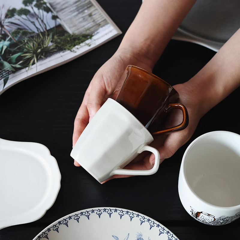 【瑕疵】Camus say  210ml 法式折把杯 古棕色+乳白色各一7.6×8.4cm