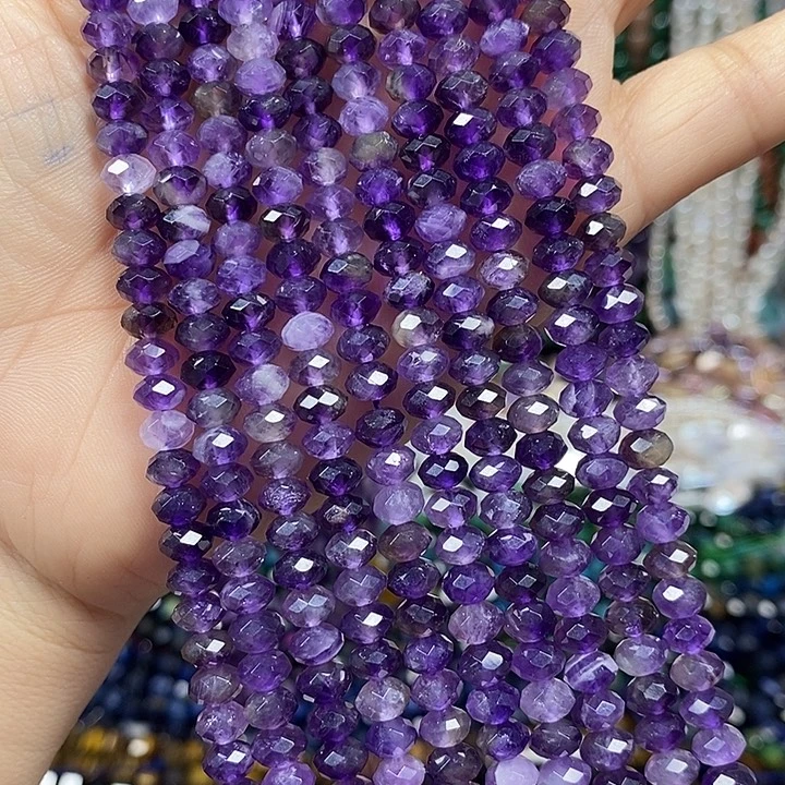 玛瑙/玉髓未镶嵌珠宝半成品天然紫水晶切面车轮卡6mm