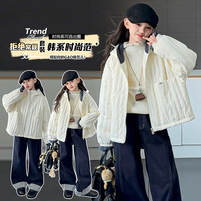 女童外套2025新款今年流行好看时尚休闲洋气女孩白色夹棉潮流上衣