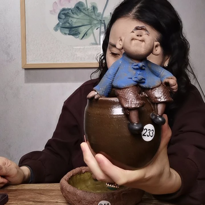 粗砂童趣系列作品花器收纳笔筒