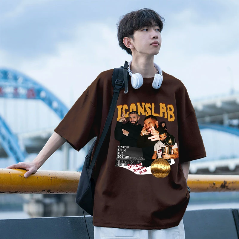 夏季新款纯棉短袖t恤男美式高街嘻哈初中高中学生男生衣服高级感