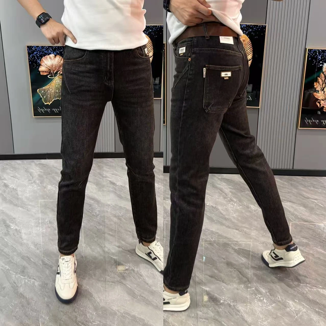 男士牛仔裤秋冬新款裤子男简约百搭小脚裤男加绒男士秋冬款裤子