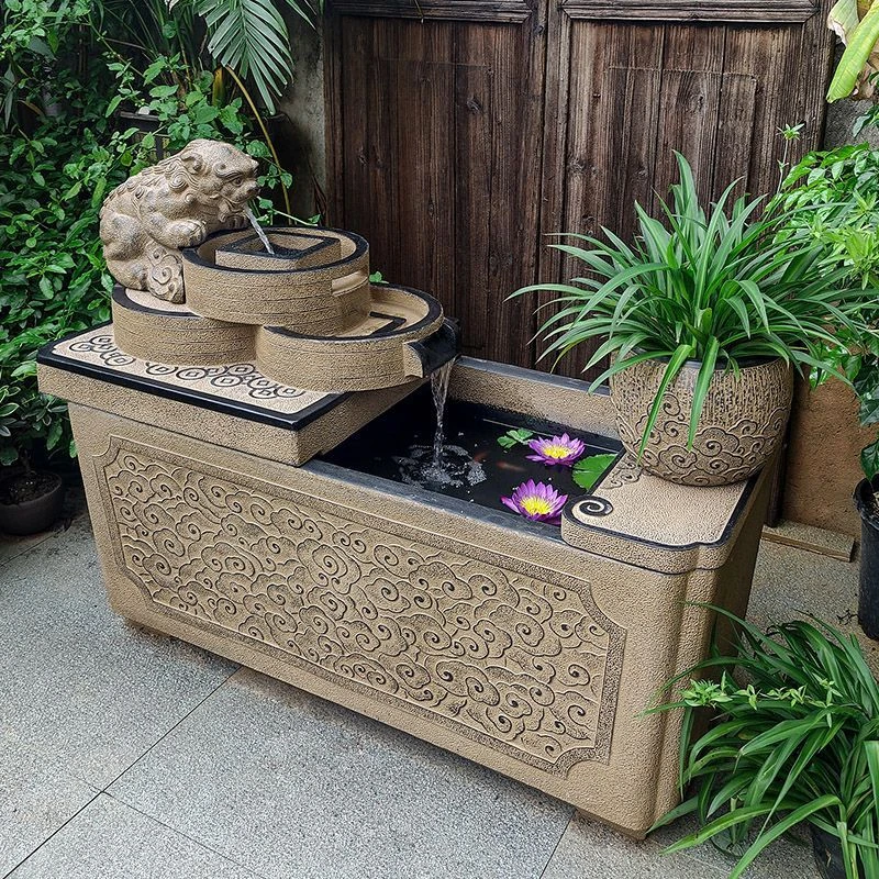 复古大型流水摆件花园院子落地鱼缸貔貅招财缸造景喷泉庭院大鱼池