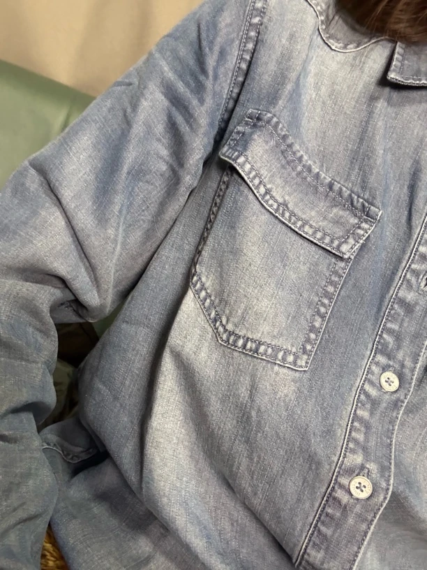 牛仔衬衫女长袖设计感小众上衣春秋宽松显瘦外套