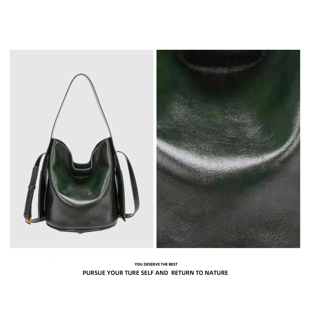 小众设计水桶包大容量斜挎单肩韩系休闲百搭9589绿