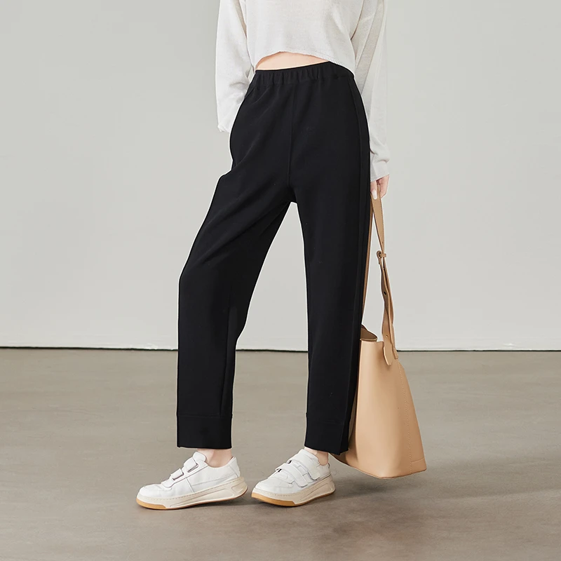 索菲丝尔2025春季九分休闲束脚裤宽松显瘦松紧腰通勤女裤511101