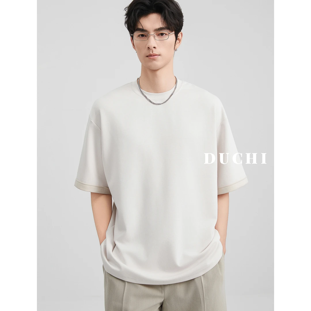 凉感短袖T恤男美式圆领夏季25新款220G重磅休闲透气打底衫