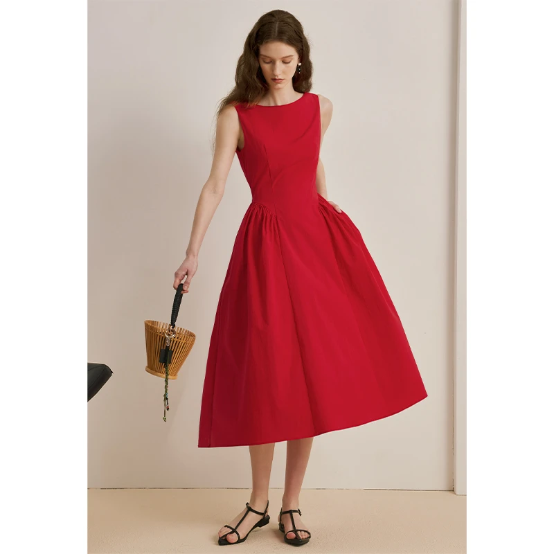 AEL原创法式收腰无袖连衣裙女士2025夏季新款伞裙赫本风连衣裙