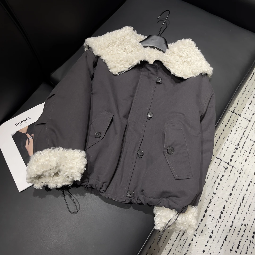 KW【洋气翻领】南油新款大翻毛领显瘦加厚短款派克服外套女