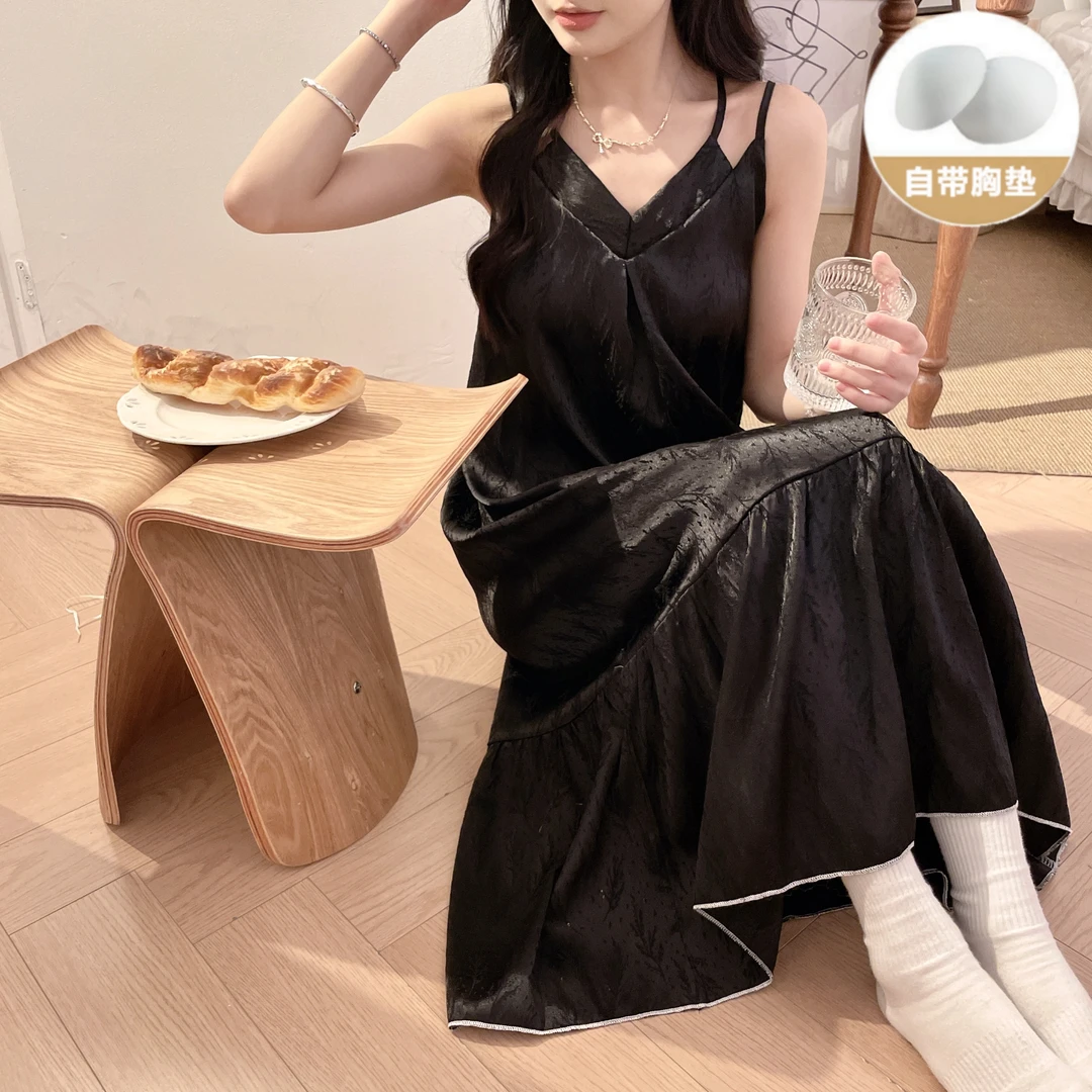 带胸垫冰丝吊带睡裙女夏季薄款纯欲风洋气网红爆款2025新款睡衣裙