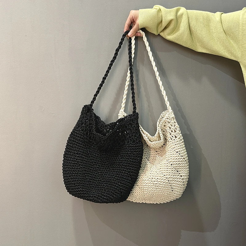 海边度假风休闲镂空手工编织蜡绳包2025新款镂空大包大容量单肩包