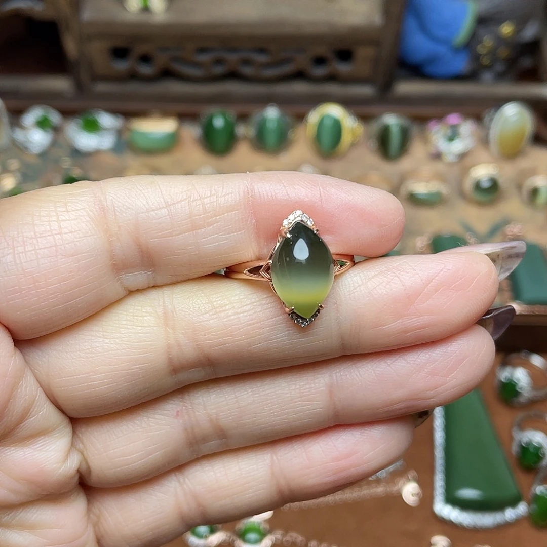 和田玉（碧玉）银S925镶嵌吊坠(不含链)戒指