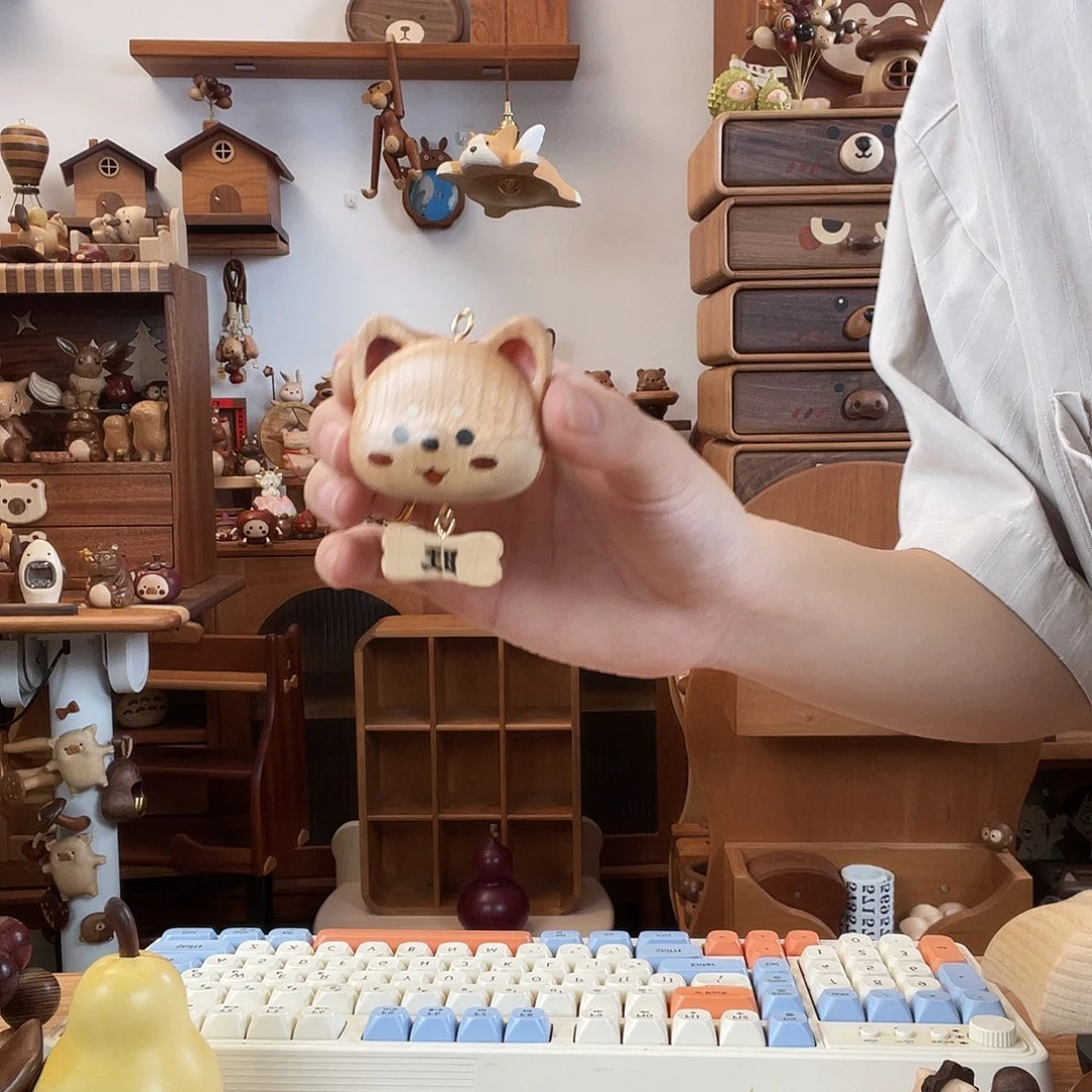 木瑕疵柴犬挂件樱桃木